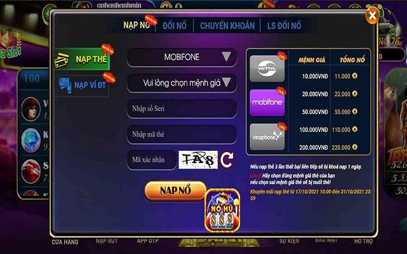 Đa dạng các hình thức thanh toán của cổng game Nohu888